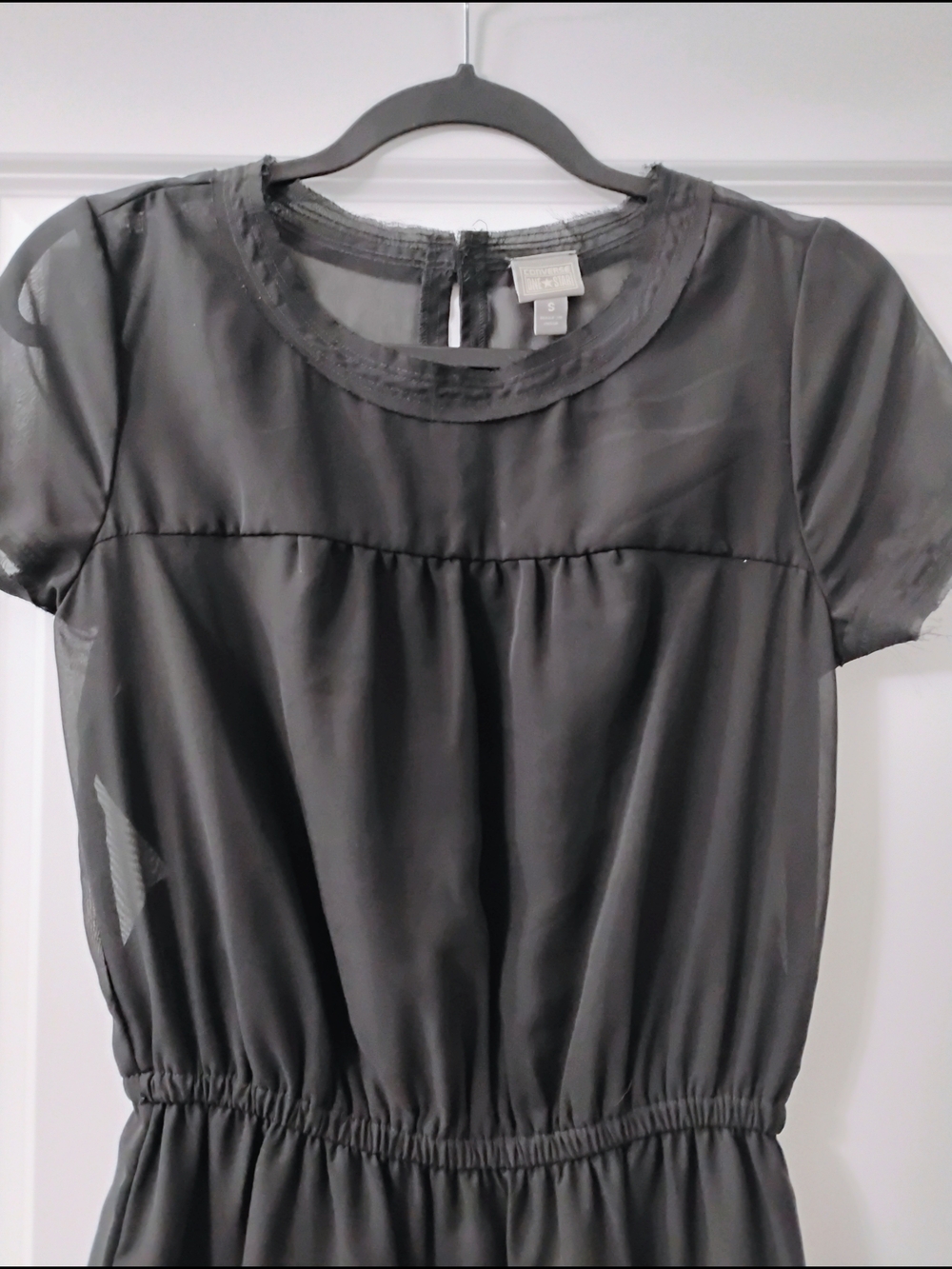 Converse One Star Black Tiered Ruffle Mini Dress Sheer Overlay Goth Grunge Small - Picture 6 of 8
